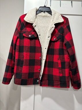 Red & Black Buffalo Plaid Sherpa-Lined Jacket- S